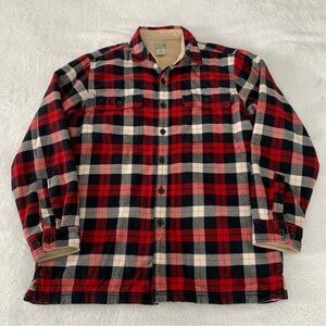 Men’s Medium LL BEAN Traditional Fit Fleece-Lined Flannel Shirt Red Black Plaid